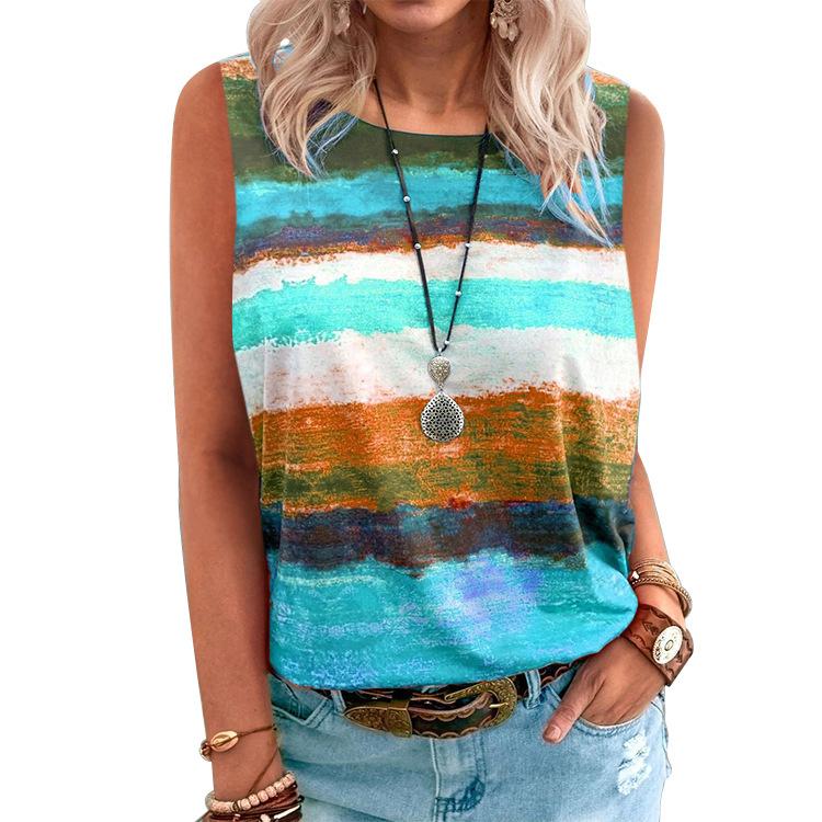 2021 New Summer Women Clothing Gradient Contrast Vest T-shirt for