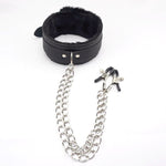 PU Leather Collar With Nipple Clamps SM Bondage Play Sex Toys For