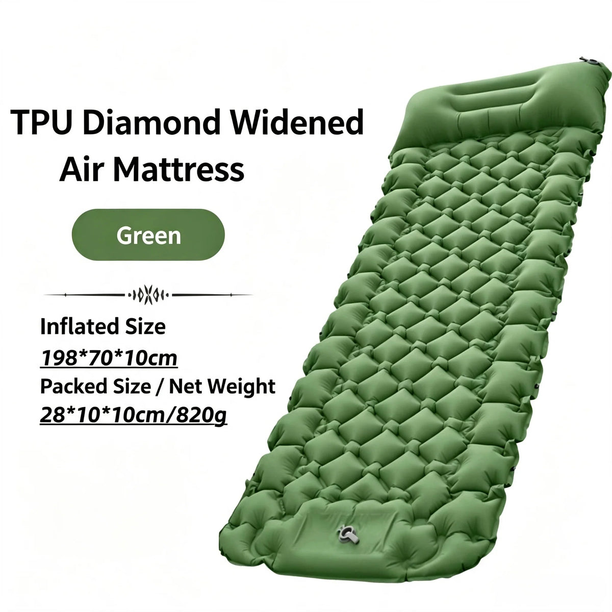 Camping TPU Inflatable Mattress for Outdoor Hiking, Lightweight, Portable, Foldable, Foot-Pump Inflatable Mattress, Car-Mounted Inflatable Mattress