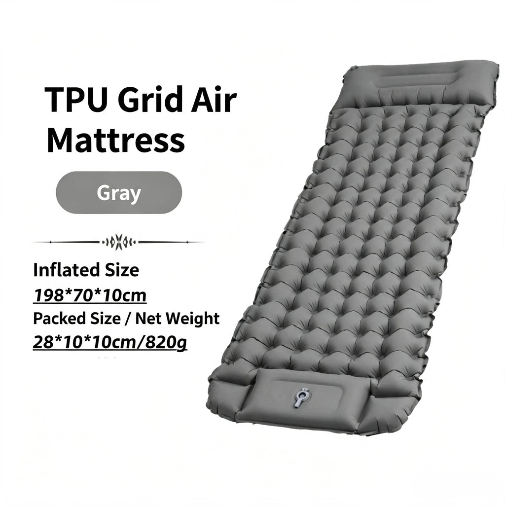 Camping TPU Inflatable Mattress for Outdoor Hiking, Lightweight, Portable, Foldable, Foot-Pump Inflatable Mattress, Car-Mounted Inflatable Mattress