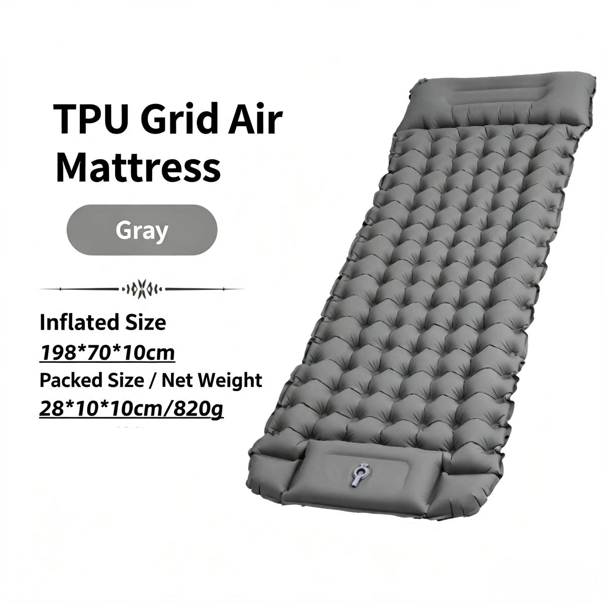 Camping TPU Inflatable Mattress for Outdoor Hiking, Lightweight, Portable, Foldable, Foot-Pump Inflatable Mattress, Car-Mounted Inflatable Mattress