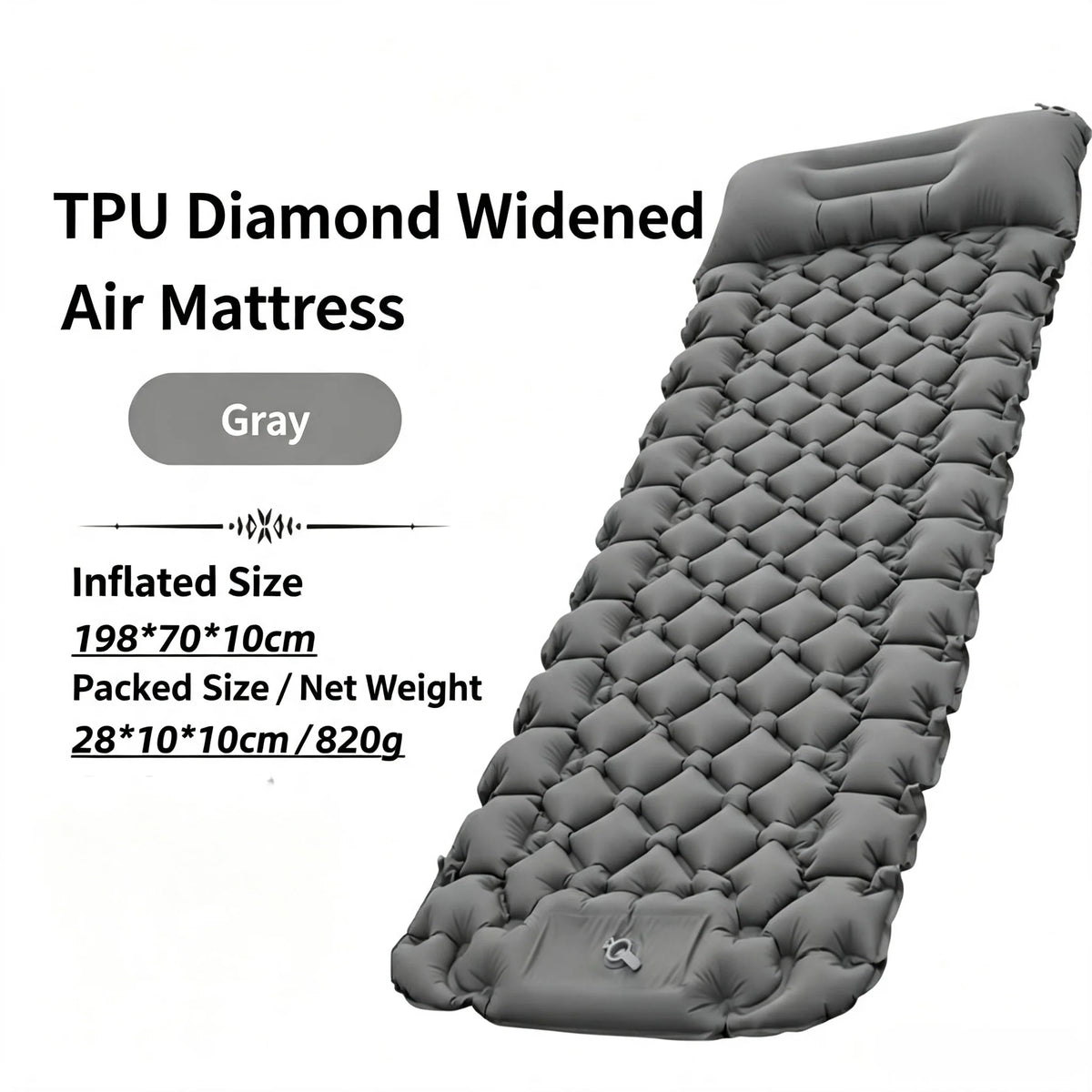 Camping TPU Inflatable Mattress for Outdoor Hiking, Lightweight, Portable, Foldable, Foot-Pump Inflatable Mattress, Car-Mounted Inflatable Mattress