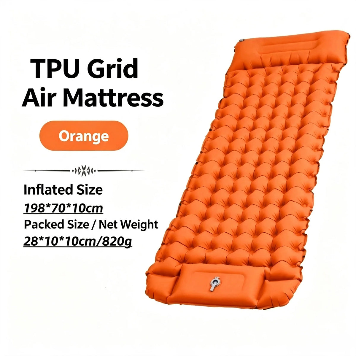 Camping TPU Inflatable Mattress for Outdoor Hiking, Lightweight, Portable, Foldable, Foot-Pump Inflatable Mattress, Car-Mounted Inflatable Mattress