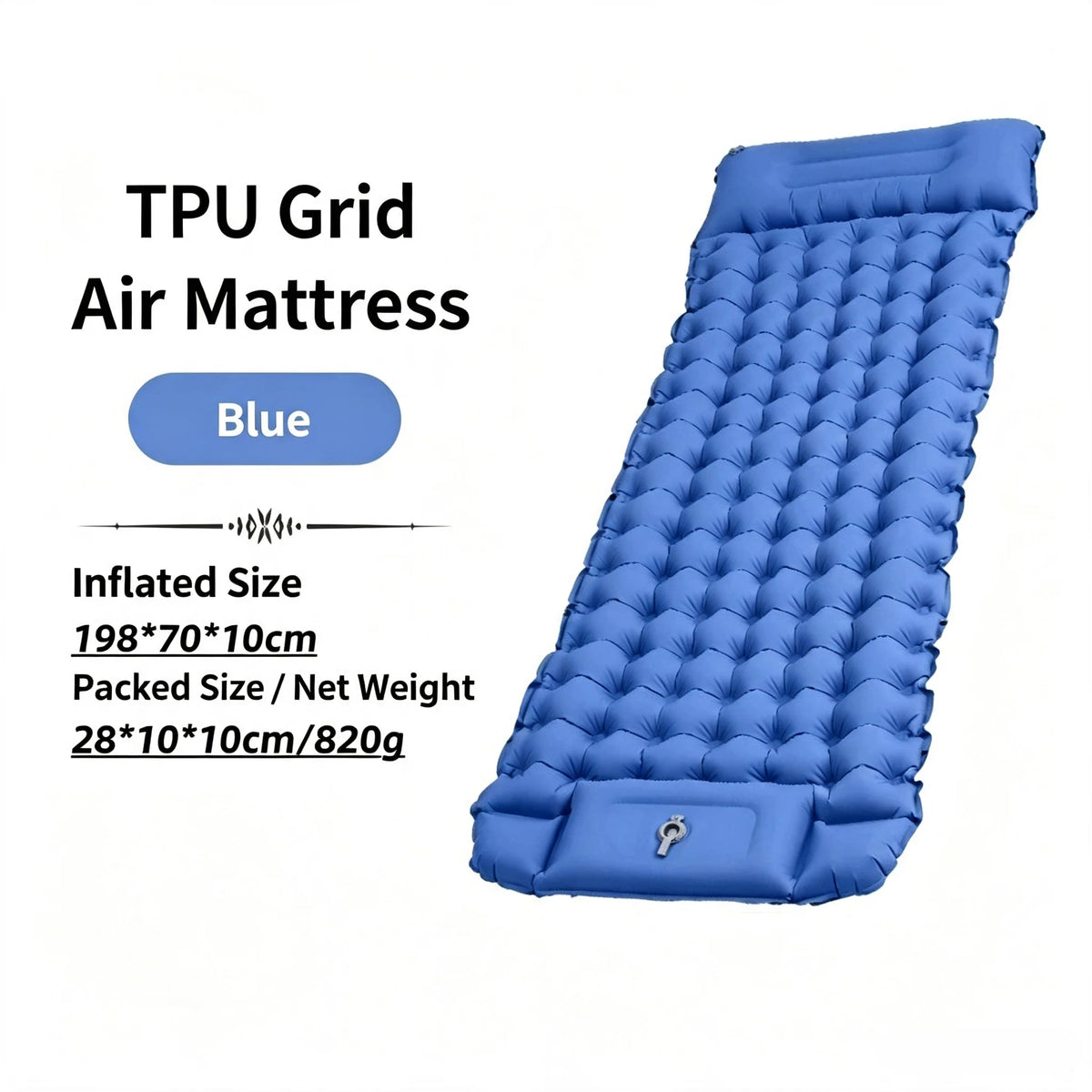 Camping TPU Inflatable Mattress for Outdoor Hiking, Lightweight, Portable, Foldable, Foot-Pump Inflatable Mattress, Car-Mounted Inflatable Mattress