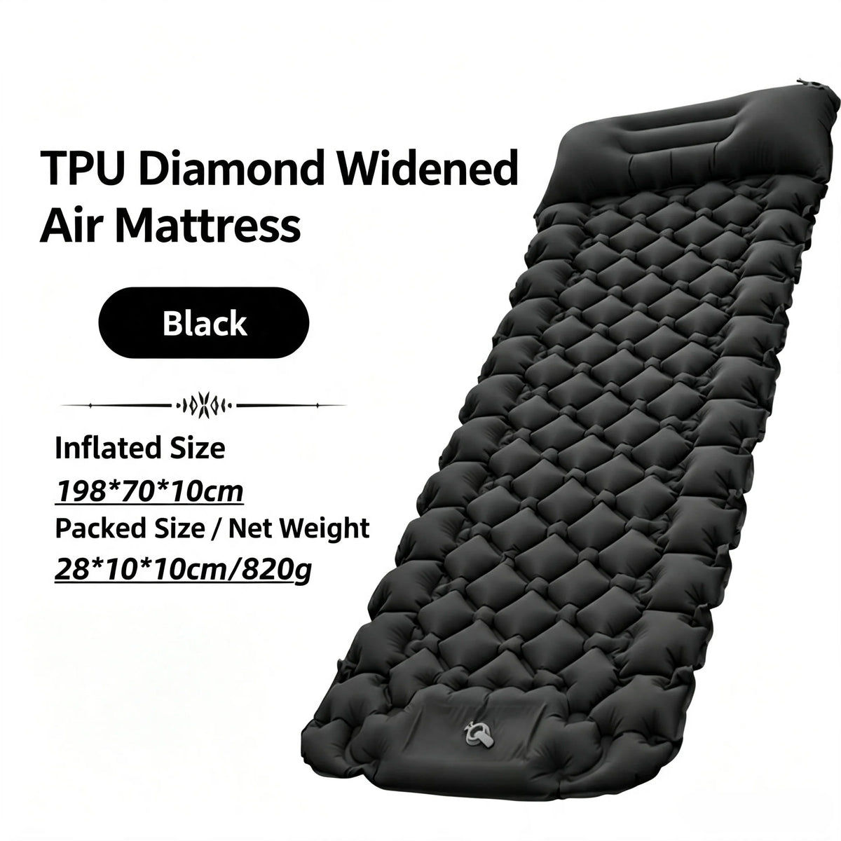 Camping TPU Inflatable Mattress for Outdoor Hiking, Lightweight, Portable, Foldable, Foot-Pump Inflatable Mattress, Car-Mounted Inflatable Mattress