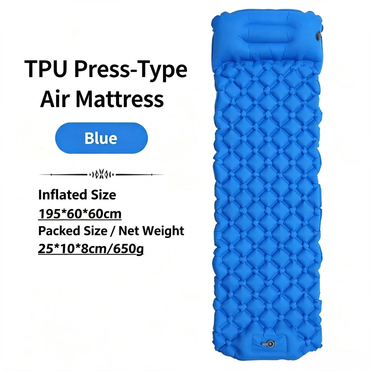 Camping TPU Inflatable Mattress for Outdoor Hiking, Lightweight, Portable, Foldable, Foot-Pump Inflatable Mattress, Car-Mounted Inflatable Mattress