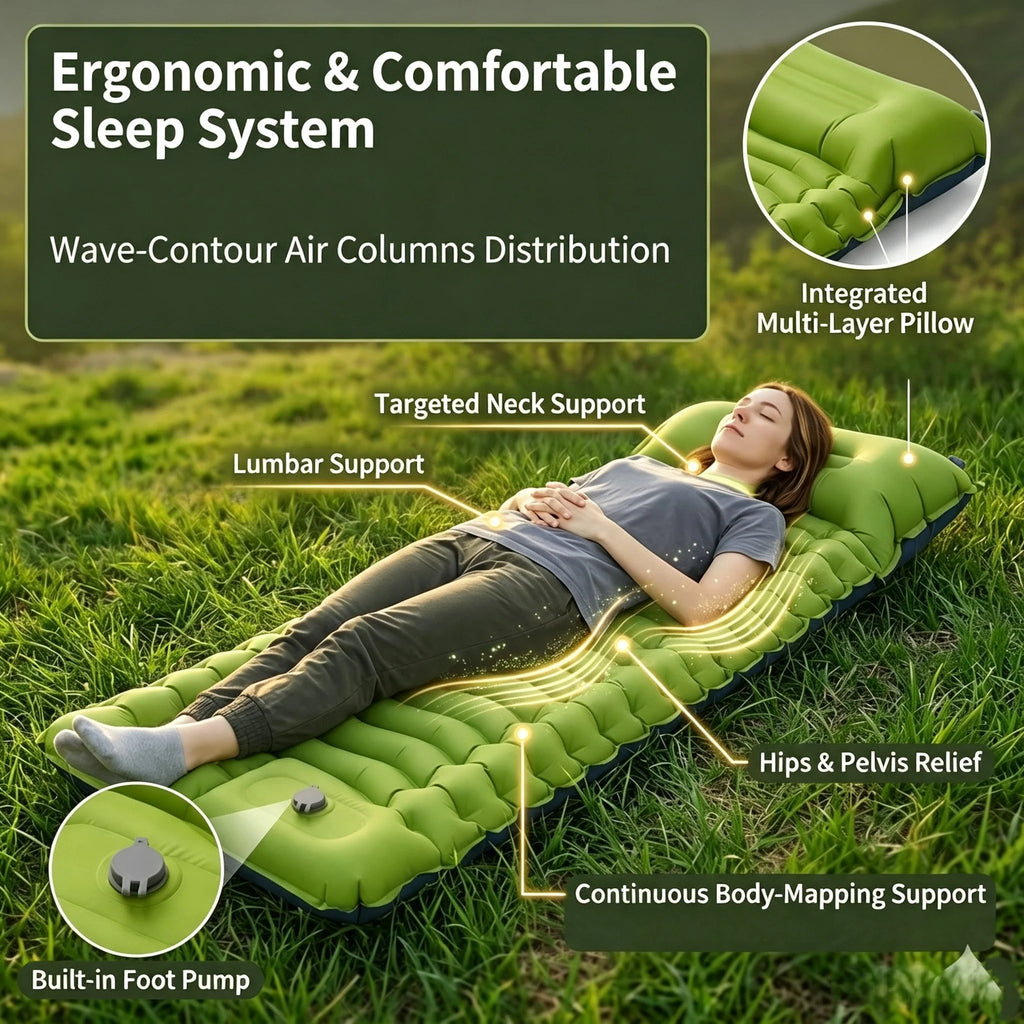 Camping TPU Inflatable Mattress for Outdoor Hiking, Lightweight, Portable, Foldable, Foot-Pump Inflatable Mattress, Car-Mounted Inflatable Mattress