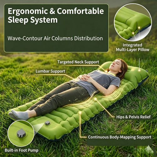Camping TPU Inflatable Mattress for Outdoor Hiking, Lightweight, Portable, Foldable, Foot-Pump Inflatable Mattress, Car-Mounted Inflatable Mattress