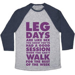 LEG DAYS ARE LIKE SEX UNISEX TRI-BLEND BASEBALL TEE