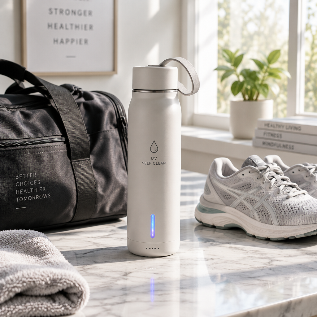 Morning lifestyle — bottle on marble countertop