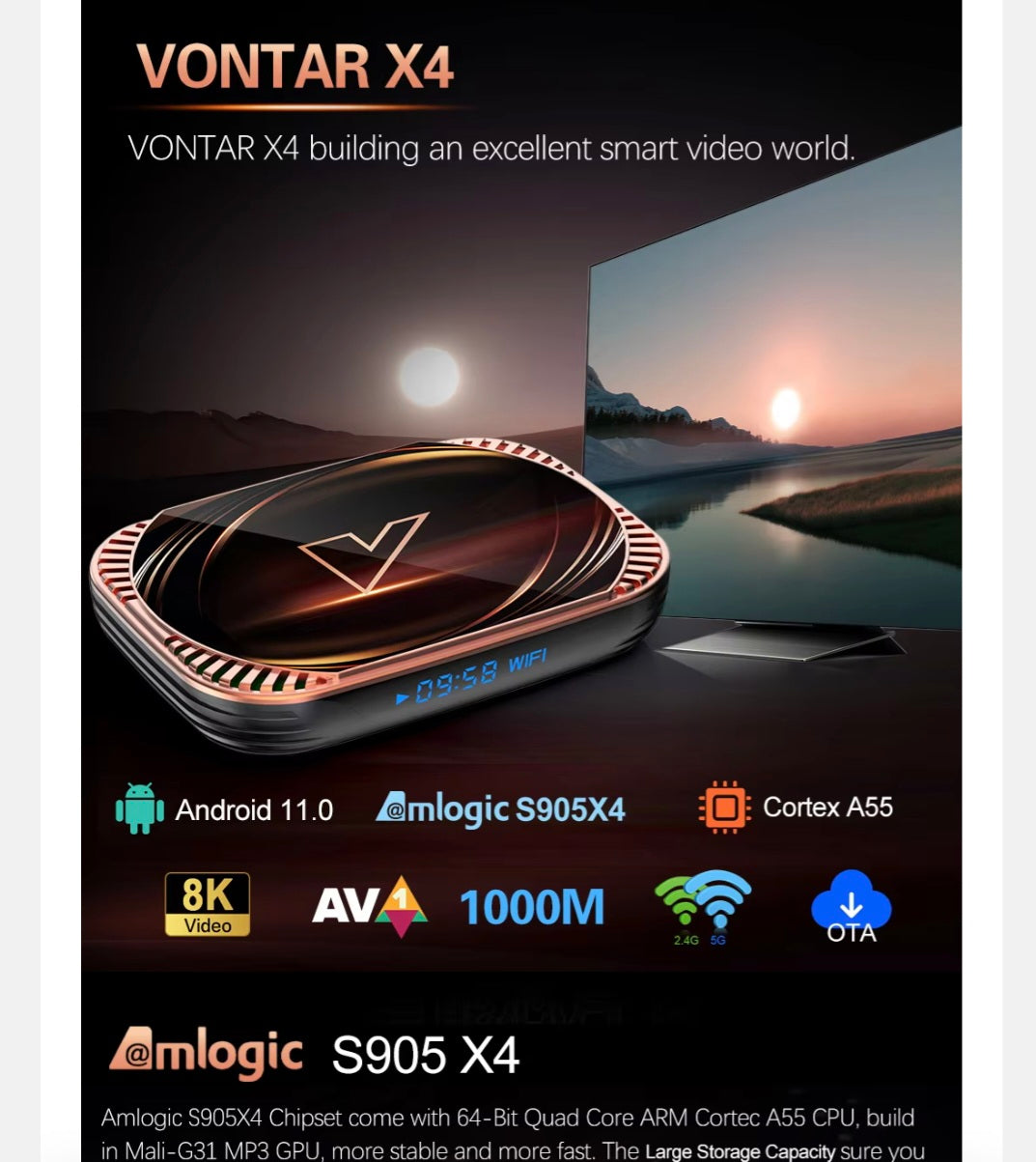 X4 Amlogic S905X4 Smart TV Box Android 11 4GB 128GB 32GB 64GB Wifi BT AV1 Media Player TV Box 4K 1000M Set Top Box
