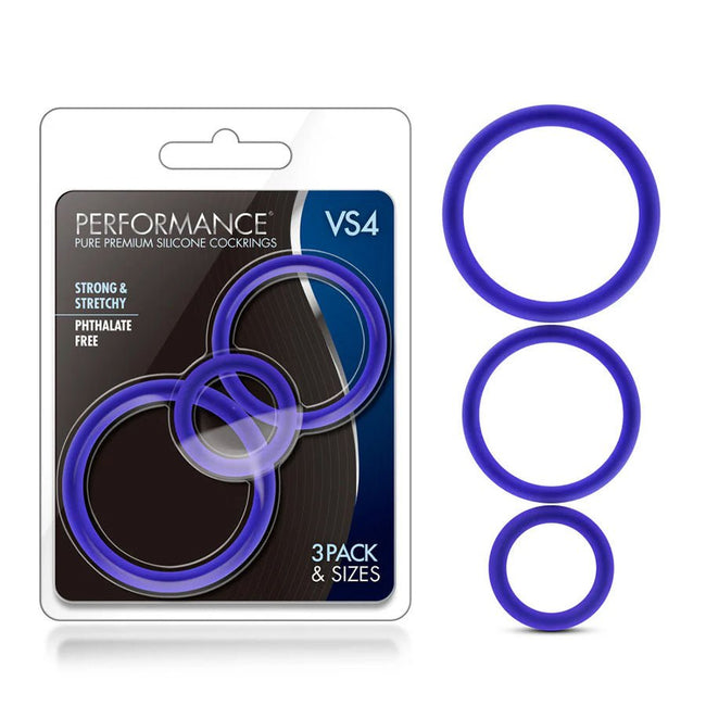 VS4 Indigo Silicone Penis Ring Set of 3